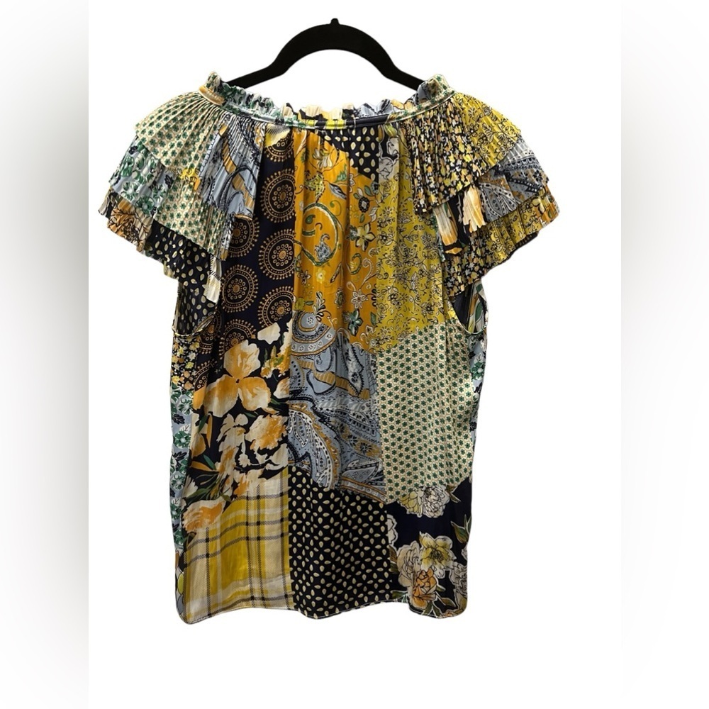 Current Air Mixed Media Print Flutter Sleeve Blou… - image 2